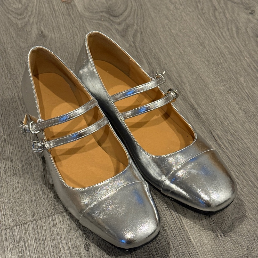 Silver Mary Jane Flats